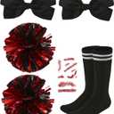 Cheerleader Dress Costume For Girl Full Set Dress Halloween Accessories (8-9T, Black Red 1)