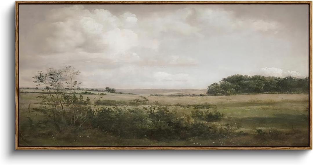 InSimSea Extra Large Framed Vintage Wall Art, Living Room Country Farmhouse Decor, Wilderness Landscape Paintings, Canvas Prints, Retro Farm Long Picture for Bedroom Above of Bed,20x40inch (Landscape with Sunlit Clouds)
