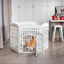 IRIS USA Dog Playpen with Door, 34 6 Panel Pet Exercise Pen Indoor Outdoor Puppy Play Pen, Portable Plastic Pet Fence for Small Medium Dogs, Foldable 44 x 63 x 34, White