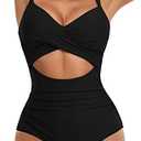 Eomenie Women's One Piece Swimsuits Tummy Control Cutout High Waisted Bathing Suit Wrap Tie Back 1 Piece Swimsuit L