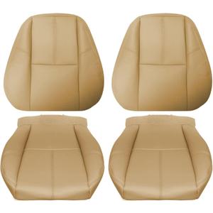 SecosAutoparts Light Tan Front Driver & Passenger Side Bottom & Top Lean Back Replacement Leather Seat Covers Fit for Chevy Silverado Tahoe Suburban Avalanche GMC Sierra 1500 2500 3500HD 2007-2014