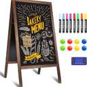 A Frame Chalkboard Sign, 40" x 20" Extra Large Wooden A-Frame Sign Board with Chalk Marker, Double-Sided Magnetic Sidewalk Chalkboard Easel Display for Restaurant, Business, Wedding