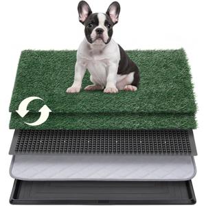 Dog Grass Pad with Tray, 30"x20" Medium Grass Pad for Dogs Potty with 2pcs Artificial Grass, Indoor Dog Litter Box for Balcony Apartment, Realistic, Washable, Less Odor (Large)