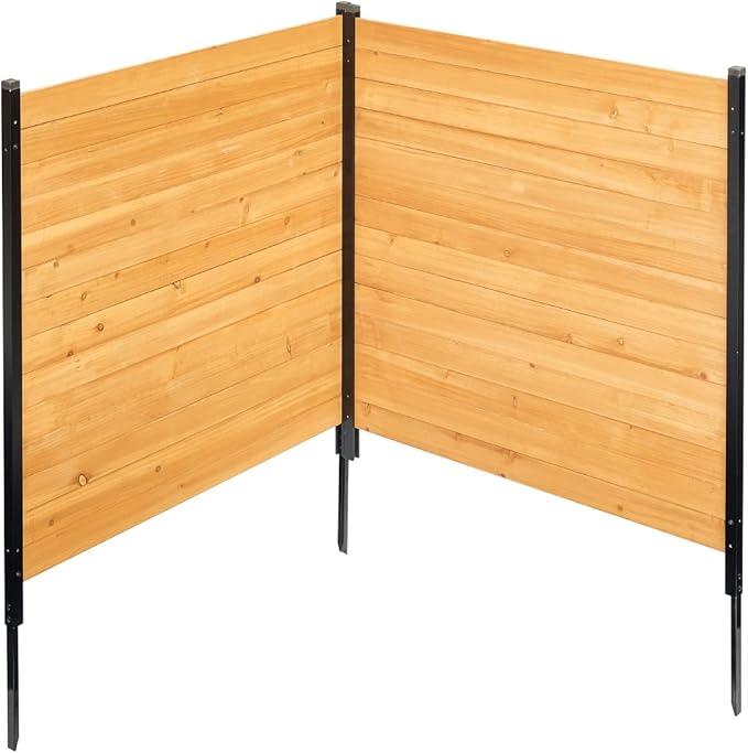 VEVOR Wood Privacy Fence, 38" W x 42" L, 2-Panel Slatted Air Conditioner Fence Screen, Pool Equipment Enclosure with Metal Stakes, Easy DIY Installation, Outdoor Trash Can Hider for Garden Decoration