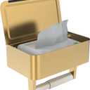 Toilet Paper Holder with Shelf, Wipes Holder for Bathroom, Flushable Wipes Dispenser, Stainless Steel Toilet Paper Roll Holder with Storage for Wet Wipes Wall Mounted (Gold, Regular Roll)