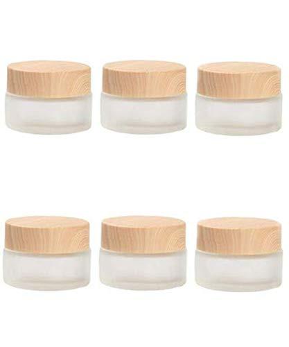 Glass Cosmetic Containers with Wood Lid Refillable Cosmetic,6Pack