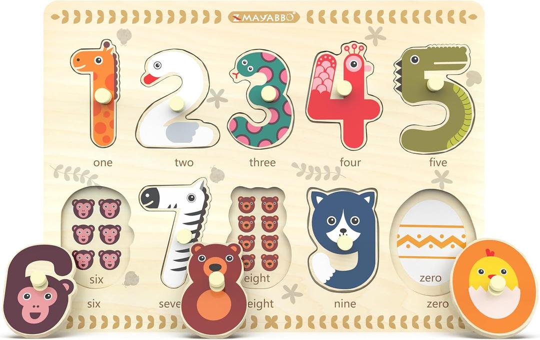 Puzzles for Toddlers 2-4, Wooden Puzzle for Toddlers, Wood Peg Puzzle for Preschool Kids, Number Learning Puzzles Baby Board Toys, 1 2 3 Shape Knob Puzzle for Girls Boys 18Months and Up