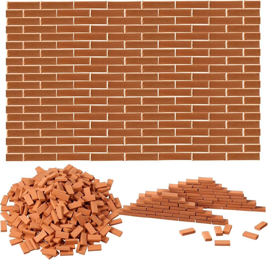 Civaner 350 Pcs Mini Bricks for Landscaping Building Construction Wall Bricks Small Miniature Tiny Clay Model for Crafts Fake Blocks for DIY Dollhouse Christmas Village Garden, 1/35 Scale(Red)