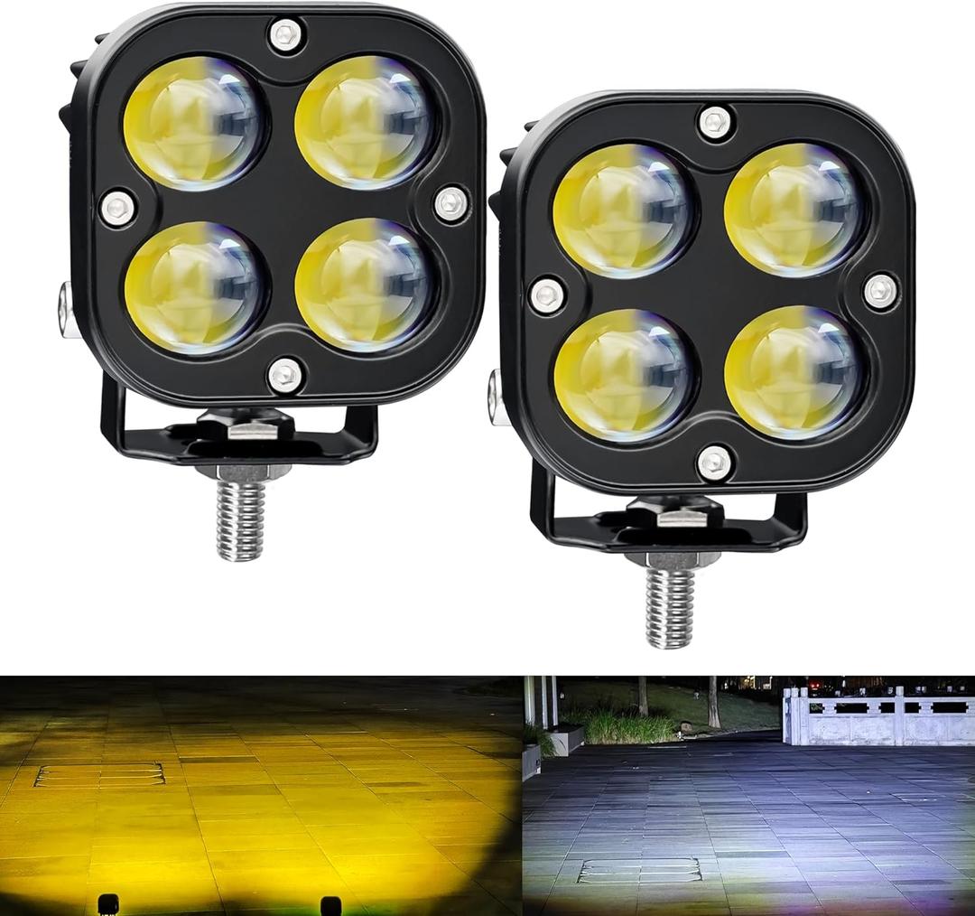 Motorcycle LED Spotlight Yellow/White Hi-Low Combo Beam LED Offroad Driving Fog Lights, 2Pcs 2.4Inch Mini Pod Lights Work Auxiliary Lights for Motorcycle Trucks, Vehicles, ATVs, UTVs, Tractors