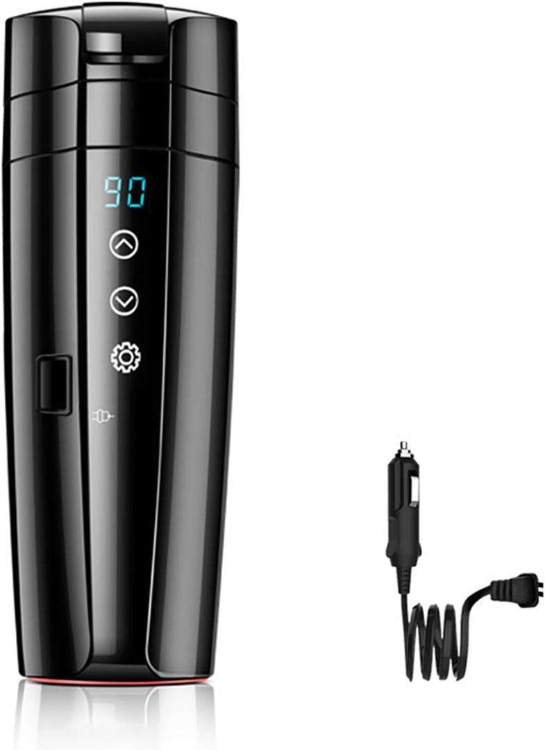 Portable Electric Car Kettle, 12V/24V Car Heating Cup, Stainless Steel Heated Travel Mug, Car Smart Temperature Control Electric Kettle, for Coffee Tea Milk, 400ML