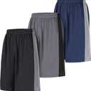 Men's Long Athletic Shorts Basketball Gym Quick Dry Camo Shorts with Pockets (X-Large, 3 Pack Black/Grey/Blue)