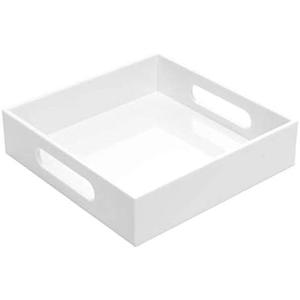 White Sturdy Acrylic Tray with Handles-8x8 Inch- Countertop Organizer Tray for Kitchen,Bathroom,Office- Storage Box for Cosmetics, Jewelry,Toiletries,Toy,Gadgets