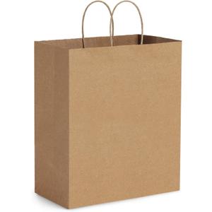 BagDream 10x6 3/4x12 50Pcs Brown Paper Bags with Handles, Kraft Shopping Merchandise Retail To Go Bags for Takeout Containers, Wider-gusset Recycled Paper Gift Sacks Bulk