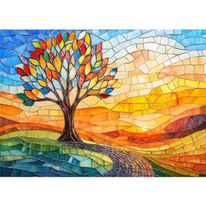 Colorful Stained Glass Tree of Life Puzzle - 1000 Pieces Jigsaw Puzzle for Adults - Challenging and Unique (19.7x27.6 in)