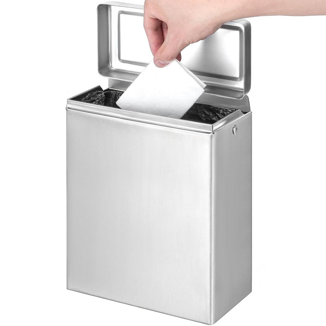 Sanitary Napkin Receptacle Wall Mounted Tampon Holder, Garbage Can for Bathroom Clean & Odor-Free Restroom for Home, Office & Public Restrooms (Stainless Steel)