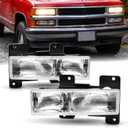 2Pcs Headlights Assembly compatible with 1988-1998 OBS Chevy GMC C/K 1500 2500 3500 Pickup Suburban,for select Silverado Tahoe Yukon Blazer, Replace #GM2502101 GM2503101