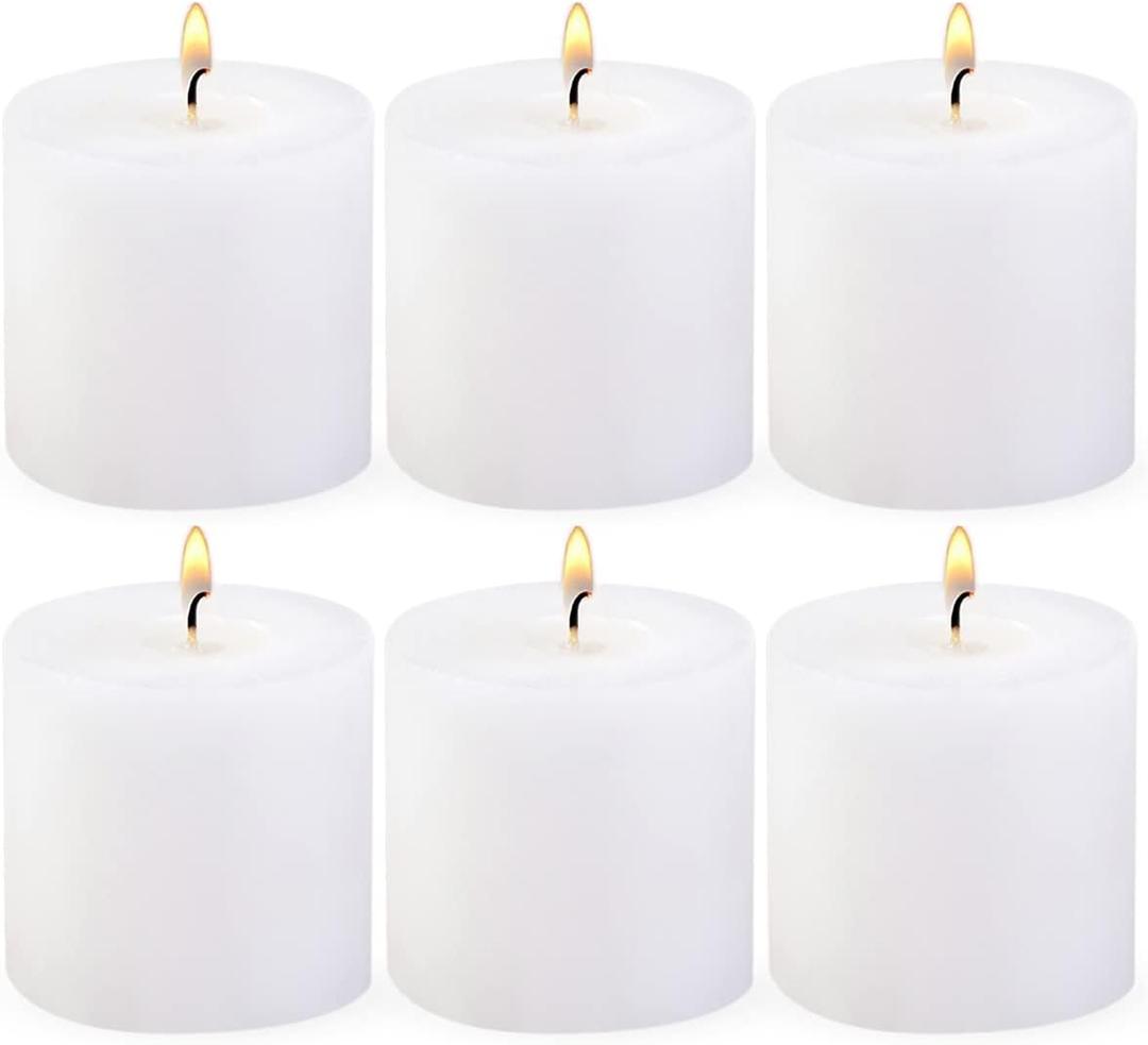 6 Pack 3x3 Inch Pillar Candles, Unscented Column Candles for Home Restaurants Spa Church Weddings, Smokeless Dripless and Clean Burning Emergency Candle - White