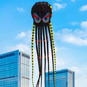3D 26ft Ultra Large & Funs Octopus Foil Kite with 1000D Kite String, Beach Park Outdoor Fun Beach Trip Great Gift to Kids Build (Black)