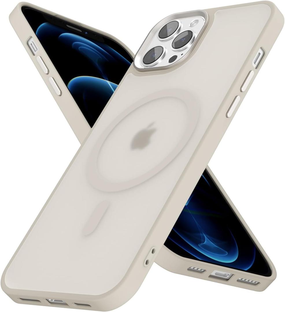 oakxco Magnetic Case for iPhone 12 Pro Max Phone Case Compatible with Magsafe, Slim Thin Clear Hard Shell Plastic & Silicone Rubber, Transparent Cute Mag Safe Cover for Women Girls, Beige Titanium