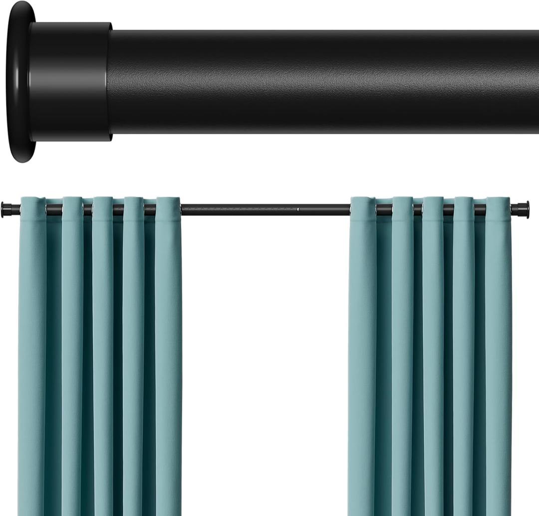 Tension Curtain Rod 43-124 Inches Extra Long Black Heavy Duty Tension Rods Adjustable Curtain Rod No Drilling Spring Loaded Tension Rod for Windows Patio Hold Up Blackout Curtains and Non Slip