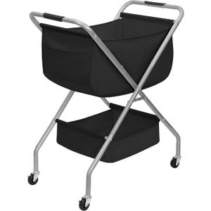 STORAGE MANIAC Collapsible Laundry Cart with Wheels 31.5"H Rolling Laundry Hamper Clothes Basket with Wheels, Canvas Liner Sturdy Steel Frame Folding for Small Narrow Space Easy Storage, Black, 24.2"l X 16.1"d X 31.5"h