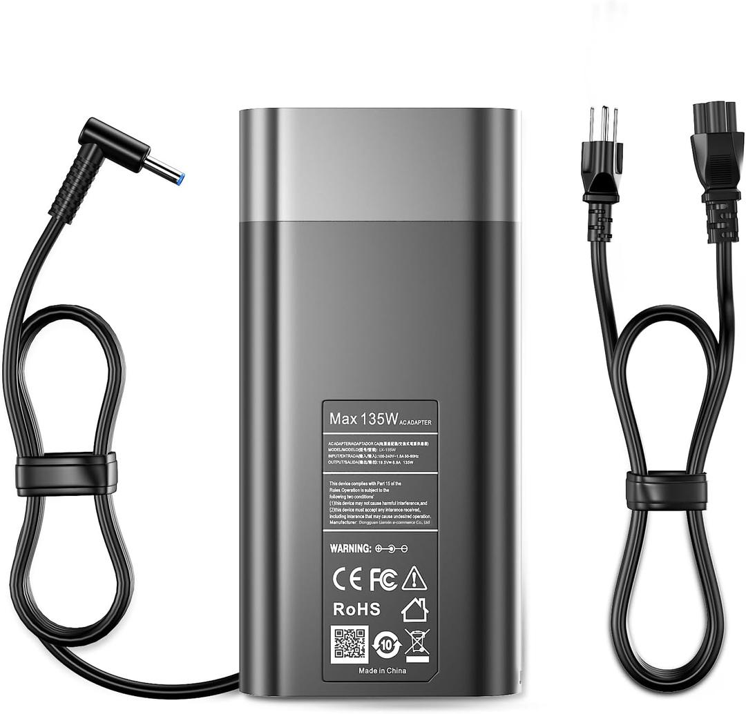 135W Laptop Charger Compatible with HP Spectre X360 Charger 15 16 15t-df100 15-df 15-dc 16t-f10 16 2-in-1 OMEN Pavilion Gaming 15 17 15-ec0751ms ZBook 15 G5 G6 G7 TPN-DA11 Power Cord