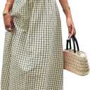 Acelitt Summer Maxi Dresses for Women 2026 Smocked Waist Gingham Dress Flowy A Line Beach Long Sundresses with Pockets (Green, XXL)