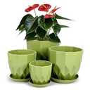 Vodotion Flower Pots, 8.3/ 7.1/ 5.9/ 4.3 inch Nursery Plant Pot with Drainage Holes and Hole Mesh Pad and Saucers Tray for Indoor Garden Plants, Succulent, Orchid and Cactus