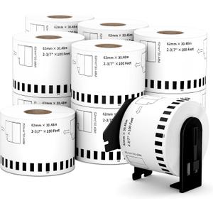 Compatible Continuous Labels Replacement for DK-2205 (2.4 in x 100 ft), Use with Brother QL Label Printers (12 Rolls + 1 Frame, 30.48m Length Labels/Roll)