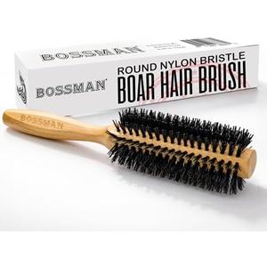 Bossman Boar & Nylon Bristle Round Hair Brush, 2 Inch - Blow Dryer Brush for Styling, Curling, Detangling, and Straightening