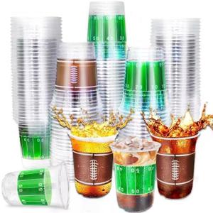 TURNMEON 100 Pcs 16 Oz Football Cups Party Decorations, Thickened Plastic Cups Football Party Supplies Tailgate Events, Disposable Clear Drinking Cup Sport Theme Party Favors