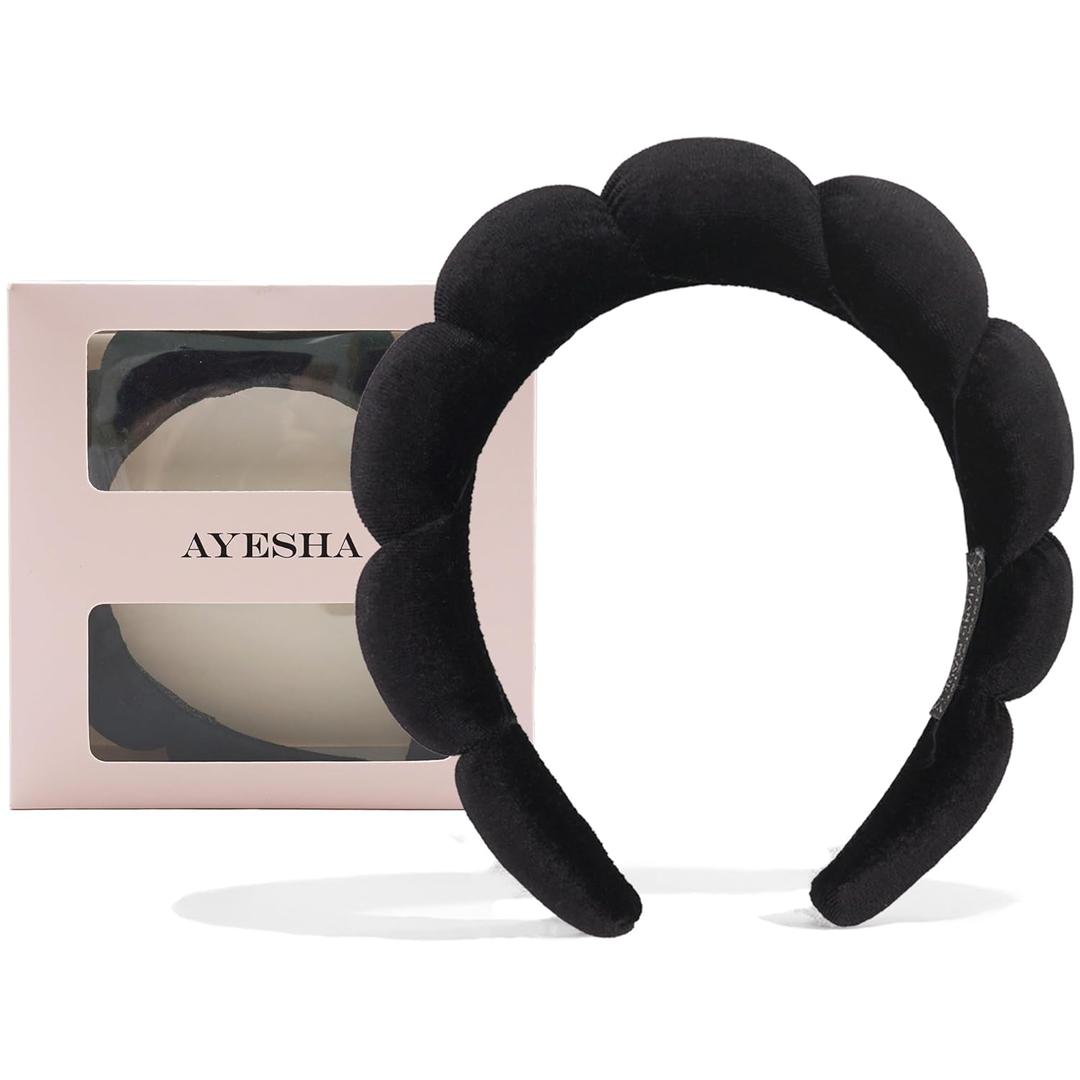 Ayesha Spa Headband for Women Sponge Headband for Washing Face Clouds Soft Hairband Makeup Headbands for Women Girls Shower Makeup Skincare (Black)