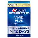 Crest 3D Whitestrips Vivid Plus, Teeth Whitening Strip Kit, 10 Treatments + 2 Bonus Treatments (Each with 1 Upper/1 Lower Strip), 24 Strips, 8 Levels Whiter, Teeth Whitening Kit