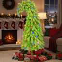 Whimsical Prelit Christmas Tree 5.4FT - Timed Remote Control, Bendable Curved Top and Foot Switch Device with 8 Light Functions, Living Room Christmas Holiday Decor