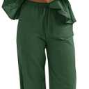 Tankaneo Womens 2 Piece Sets Summer Linen Babydoll Peplum Pleated Tank Top Pants Set Cotton Travel Vacation Outfits (Green)