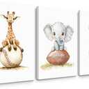 Sports Nursery Wall Art Baby Boys Room Canvas Pictures Safari Animal Wall Decor Jungle Nursery Prints Kids Poster Cute Painting Football Soccer Baseball Artwork for Bedroom 12x16x3 Inch Ready to Hang