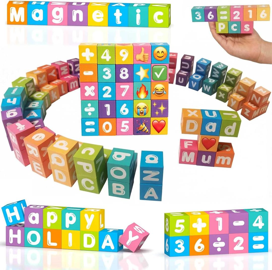 Magnetic Letters Blocks Magnetic Alphabet & Numbers ABC Learning Toys for Kids Colorful Uppercase Lowercase Numbers Math Symbols Emoticons Toys for Boys Girls 216 in 36 pcs