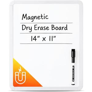 Mr. Pen- Dry Erase Board, 14” x 11” with a Black Dry Erase Marker, White Frame, Small Mini White Board for Students, Fridge, Wall, Locker, Includes Double Sided Tapes