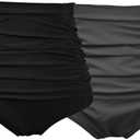 COCOPEAR Women's Ruched High Waisted Bikini Bottom Retro Vintage Swim Short Tankinis (Pack of 2) Black+Matte Black, Size: M/ 6-8