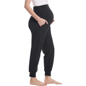 Womens Postpartum Joggers Cotton Loungewear Pants Over The Belly Maternity Sweat Yoga Slacks(Black, XL)