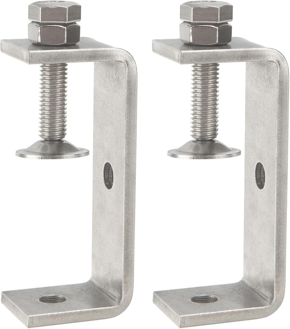 Stainless Steel C Clamps 3.2In for Mounting, Heavy Duty Metal U Clamp for Metal Working Small Desk Clamp with Stable Wide Jaw Opening & Protective Pads/I-Beam Design (2pcs)