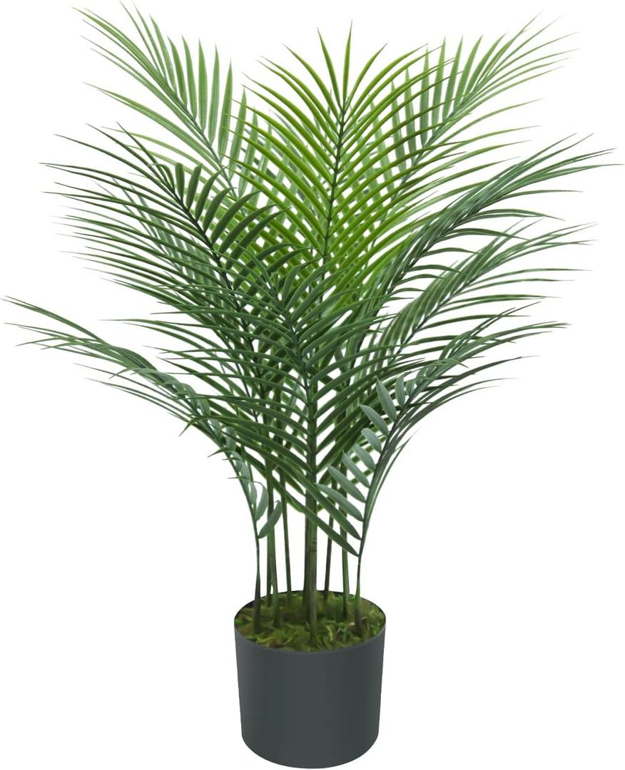 Artificial Palm Plant 2FT Fake Palm Tree with 12 Trunks Perfect 24inch Faux Tropical Palm Plants in Pot for Indoor Outdoor House Home Office Garden Modern Decor Housewarming Gift (1Pack)