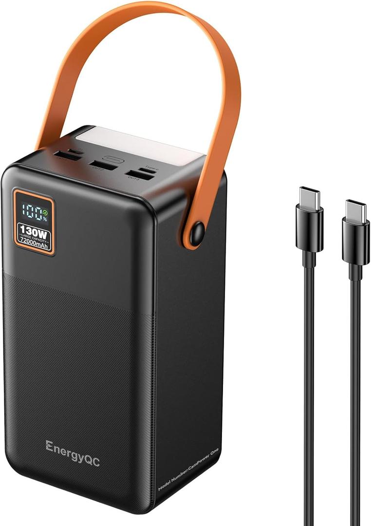 EnergyQC Power Bank, 72000mAh Portable Power Station, 130W Max Battery Pack, 266.4Wh Fast Charging Compatible with Laptop MacBook iPhone Samsung for Outdoors Camping Travel