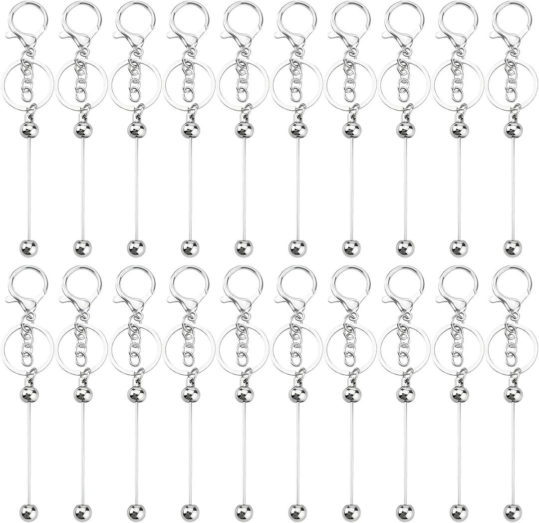 CllyCnny Beaded Keychain Kit: 20Pcs Bulk Blank Metal Keychain Making Supplies for DIY Crafts,Jewelry Making for Women Man