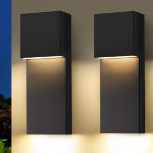 tewei Modern LED Outdoor Wall Sconce, 15'' 20W Outdoor Light Fixtures Exterior Wall Lights, Black LED Front Porch Lights Outside Wall Mount Lighting for House, Backyard, Warm White 3000K, 2 Pack
