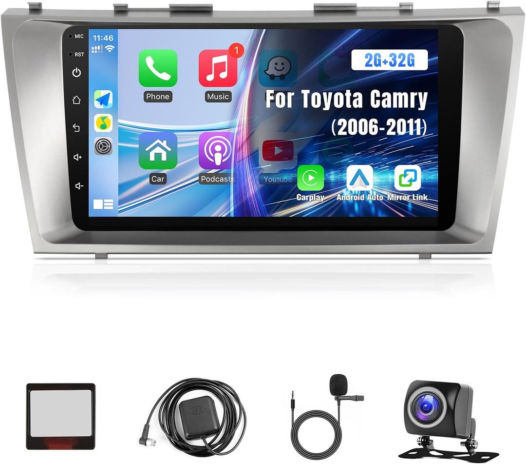 Car Radio for Toyota Camry 2006 2007 2008 2009 2010 2011, 9 inch IPS Touch Screen Car Stereo Wireless CarPlay Android Auto, 2+32GB Camry Radio with GPS WiFi HiFi SWC Backup Camera(J.B.L)