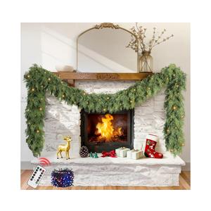 Christmas Cedar Garland with Lights for Mantle - Real Touch 9 Ft Artificial Realistic Faux Pine Garlands for Decoration Outdoor Stairs Railing Fireplace Garland Door Decor