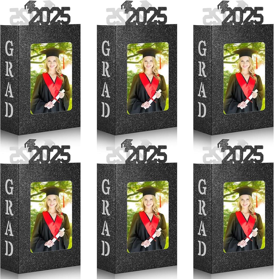6 pcs Graduation Centerpiece Decorations for Table 2025 Graduation Picture Frames for 6x4 Inch Photo Display Congrats Grad Glitter Paper Albums Table Decoration for Graduation Gift Grad Party Favor