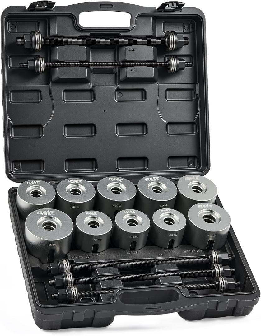 Orion Motor Tech Bushing Press Kit, 27pc Pull and Press Sleeve Kit for LCV HGV Engine Cars Vehicles with 22 Press Sleeves, Seal Bearing Bushing Removal Tool Kit with 5 Pulling Spindles with Nuts Case (Black)