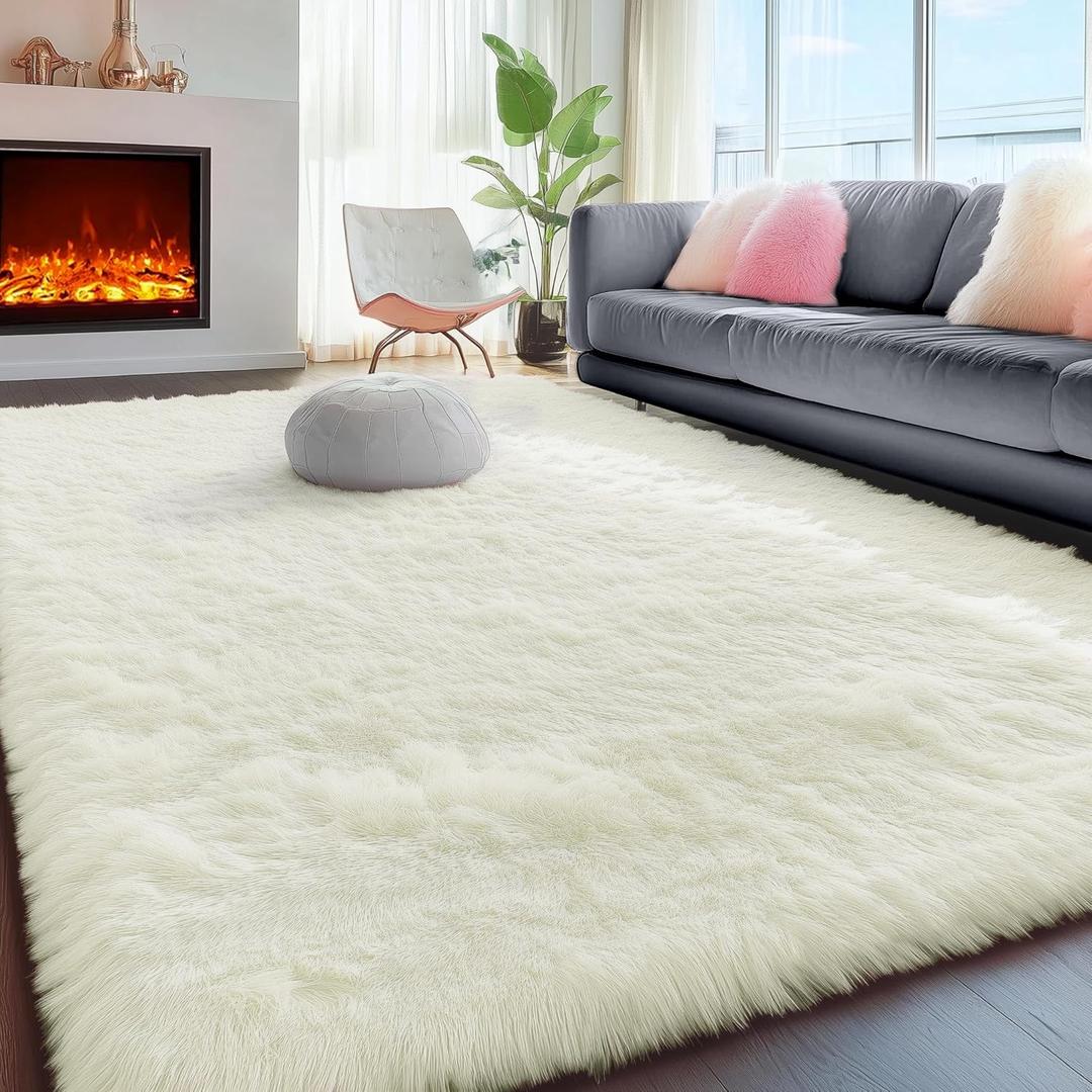 PAGISOFE Ultra Soft Area Rugs for Living Room 6x9 Ft,Cream White Soft Fuzzy Shaggy Rugs for Bedroom, Office Ivory Nursery Carpet Boys Girls Dorm Pastel Rug for Kids Room Home Decor Aesthetic